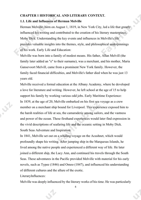 orks include typee, based on his experiences in the south seas, and pierre: or, the ambiguities (1852), which delves into complex psychological and moral dilemmas. melville's struggles and literary decline: despite early success with his novels, melville faced financial difficulties and critical disappointment later in his career. his ambitious and philosophically dense novel, moby dick, received mixed reviews and did not gain widespread recognition during his lifetime. this lack of commercial success, coupled with personal tragedies and financial struggles, resulted in melville's gradual withdrawal from the literary world. in conclusion, herman melville's life experiences greatly influenced his writing, particularly his masterpiece moby dick. his early maritime adventures, exposure to different cultures, and literary influences all contributed to the depth and richness of his work. understanding the life and influences of herman melville provides a valuable foundation for analyzing moby dick within its historical and personal context. herman melville faced several …