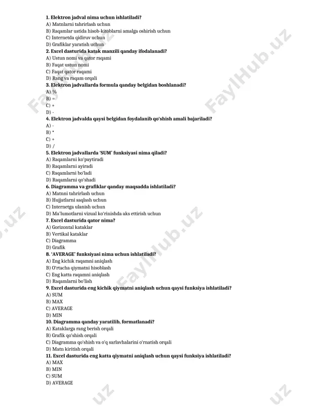 algoritmni tasvirlash vositasi d) ma'lumotlar bazasi 5. muntazam shakl chizishda nechta burilish amalga oshiriladi? a) har safar 360 daraja b) tomonlar soniga qarab c) 90 daraja d) 180 daraja 6. dekompozitsiya qanday jarayon? a) murakkab shaklni chizish jarayoni b) biror topshiriqni kichikroq qismga ajratish jarayoni c) grafik chizish jarayoni d) kompyuterni sozlash jarayoni 7. scratchda protsedura nima? a) algoritmdan tashqari kod b) foydalanuvchi interfeysi c) kodlarning yig'ilgan bloki d) scratchning grafikasini yaratish vositasi 8. kvadrat chizishda har bir burilish qancha daraja bo'lishi kerak? a) 120 b) 60 c) 90 d) 45 9. scratchda qanday qilib spraytni kichiklashtirish mumkin? a) size buyrug'i orqali b) pen up yordamida c) control menyusidan d) pen down yordamida 10. scratchda aylana chizish uchun nechta burilish kerak? a) 4 b) 360 c) 360 bo'linib qadamlar soniga d) barcha burilishlar teng bo'ladi 11. takrorlash buyrug'i qanday vazifa bajaradi? a) faqat bitta buyruqni bajaradi b) biror buyruqni ko'p …