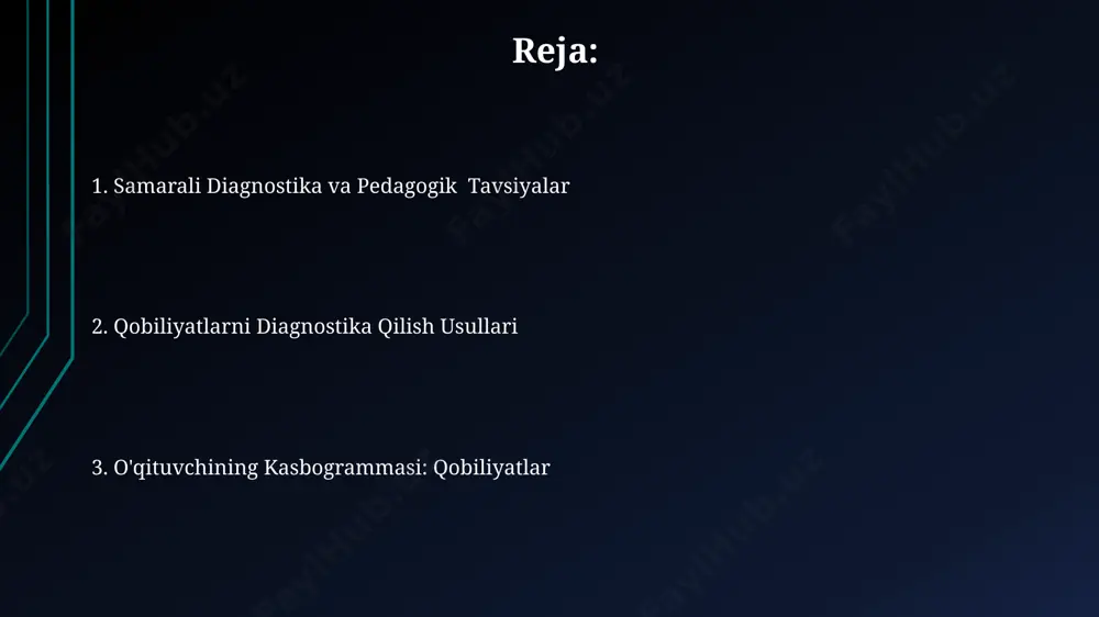h strategiyasi o'qituvchilarning professional rivojlanish strategiyasi 5 yillik davrga mo'ljallangan bo'lib, kamida 3 ta asosiy kompetensiyani rivojlantirishga qaratilgan: pedagogik mahorat, innovatsion texnologiyalar va psixologik bilimlar. strategiya doirasida o'qituvchilarning 70%i yangi pedagogik texnologiyalarni qo'llash bo'yicha sertifikat olishi va o'quv ishlanmalarini 80% ga yaxshilashi kutilmoqda. o'qituvchining kasbiy portreti o'qituvchining kasbiy portretini shakllantirishda kamida 3 yillik tajriba va doimiy kasbiy rivojlanishga bo'lgan intilish, shu jumladan, 10 dan ortiq professional rivojlantirish kurslarini tamomlash muhim ahamiyatga ega. muvaffaqiyatli o'qituvchining kasbiy portreti o'quvchilar bilan samarali o'zaro munosabatlarni o'rnatishga imkon beradigan yuqori darajadagi emotsional intellekt (ei) ko'rsatkichi bilan tavsiflanadi – taxminan 70% dan yuqori. o'qituvchilarning malakasini oshirish malaka oshirish jarayonida o'qituvchilarning amaliy ko'nikmalarini rivojlantirishga qaratilgan 30 soatlik treninglar samaradorligi yuqori bo'lib, natijalarni kuzatish uchun baholash tizimi qo'llaniladi. kamida 70% o'qituvchi malaka oshirish dasturlarida faol ishtirok etganda, o'quv yutuqlarining 15-20% ga o'sishi kuzatiladi degan tadqiqot natijalari mavjud. kuzatuv metodlari kuzatuv metodlari yordamida o‘qituvchining 5 ta asosiy kompetensiyasini (kommunikativ, …