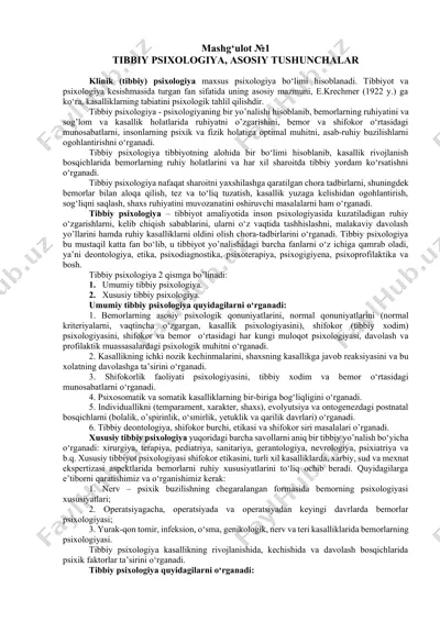 tibbiy psixologiya, asosiy tushunchalar — DOCX