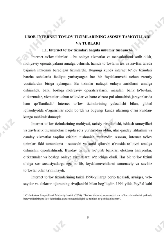 iyatini yaratishdir. internet orqali to‘lovlarni amalga oshirish foydalanuvchilarga ko‘plab afzalliklar taqdim etadi. ular o‘zining vaqtini tejash, turli xizmatlarni oson va tez bir tarzda to‘lash imkoniyatini olishadi. shuningdek, bank tizimlariga borish yoki kassalarga bormasdan, o‘zlarining to‘lovlarini amalga oshirish imkoniyatiga ega bo‘ladilar. bunday tizimlar to‘lovlarni global miqyosda amalga oshirishni osonlashtiradi, va bu esa iqtisodiy faollikni oshiradi. internet to‘lov tizimlarining xavfsizligi ayniqsa muhim ahamiyatga ega. internetdagi moliyaviy operatsiyalarni amalga oshirishda foydalanuvchilar o‘zlarining shaxsiy va moliyaviy ma’lumotlarini boshqalardan himoya qilishlari kerak. internet to‘lov tizimlari xavfsizlikni ta’minlash uchun ko‘plab texnologiyalarni qo‘llaydi, jumladan, ma’lumotlarni shifrlash, ikki bosqichli autentifikatsiya, firibgarlikni aniqlash va unga qarshi chora-tadbirlar. masalan, ssl (secure sockets layer) protokollari, 3d secure, va boshqa xavfsizlik choralari foydalanuvchilarning shaxsiy ma’lumotlarini himoya qilishda katta yordam beradi. xavfsizlikni ta’minlash tizimlarning asosiy vazifalaridan biri bo‘lib, ular foydalanuvchilarga to‘lovlarni amalga oshirishda ishonch hosil qilish imkoniyatini beradi. bundan tashqari, internet to‘lov tizimlarining ishlash tamoyillari ko‘plab turli yo‘nalishlarda rivojlanadi. har bir to‘lov tizimi …