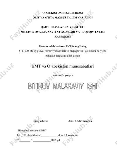 bmt va o‘zbekiston munosabatlari — DOC