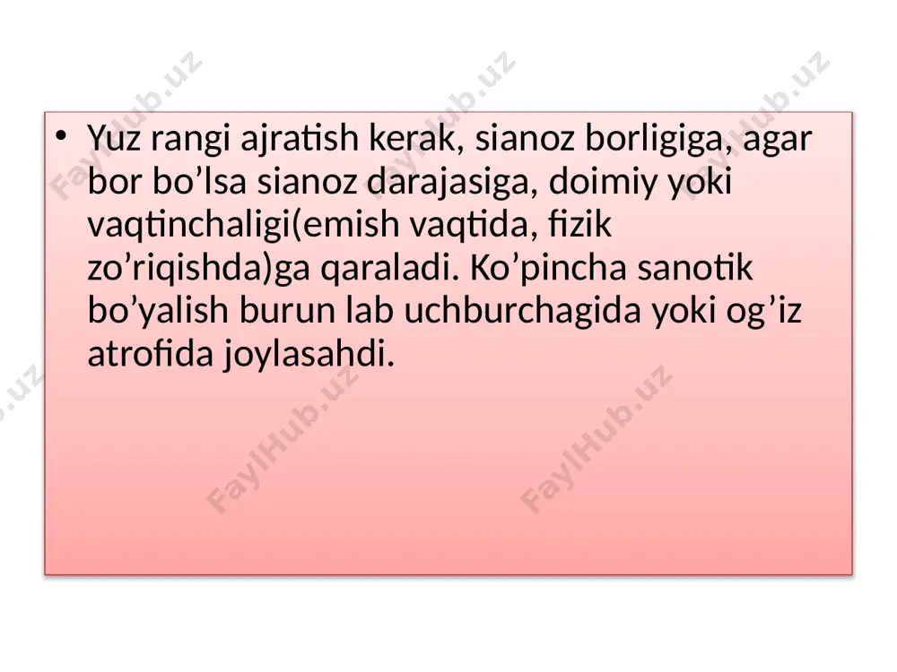 adi. nafas ritmi bolalarda o’zgaruvchanligi bilan ajralib turadi. ritmning turg’unmasligi va qisqa(5 sek) nafasni to’xtashi yangi tug’ilganlarda kuzatiladi. 2 yoshgacha nafas ritmi no’tog’ri boladi, ayniqsa uxlaganda. nafas ritmi sog’lom bolada regulyar bo’lmaydi, nafas chastotasi va chuqurligi ham. vaqti vaqti bilan bola chuqur nafas oladi, bu ota-onalarni qo’rquvga soladi. nafas olishlar antiatelektaz funksiyani bajaradi deb xisoblanadi. /docprops/thumbnail.jpeg