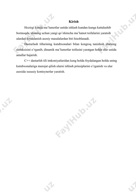 qali dasturlarni turli kompyuter platformalarida ishlaydigan qilsa bo’ladi. 1983 yilda, c tili keng tarqalganligi sababli, uni standartlash harakati boshlandi. buning uchun amerika milliy standartlar komiteti (ansi) qoshida x3j11 tehnik komitet tuzildi. va 1989 yilda ushbu standart qabul qilindi. standartni dunyo bo’yicha keng tarqatish maqsadida 1990 yilda ansi va dunyo standartlar tashkiloti (iso) hamkorlikda c ning ansi/iso 9899:1990 standartini qabul qilishdi. shu sababli c da yozilgan dasturlar kam miqdordagi o’zgarishlar yoki umuman o’zgarishlarsiz juda ko’p kompyuter platformalarida ishlaydi. c++ 1980 yillar boshida bjarne stroustrup tomonidan c ga asoslangan tarzda tuzildi. c++ juda ko’p qo’shimchalarni o’z ichiga olgan, lekin eng asosiysi u ob’ektlar bilan dasturlashga imkon beradi. dasturlarni tez va sifatli yozish hozirgi kunda katta ahamiyat kasb etmoda. buni ta’minlash uchun ob’ektli dasturlash g’oyasi ilgari surildi. huddi 70-chi yillar boshida strukturali dasturlash kabi, programmalarni hayotdagi jismlarni modellashtiruvchi ob’ektlat orqali tuzish dasturlash sohasida inqilob qildi. c++ dan tashqari boshqa ko’p ob’ektli dasturlshga yo’naltirilgan …
