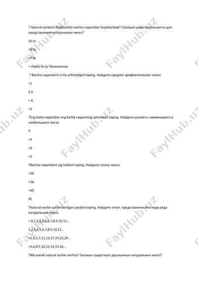 matematikadan savollar va javoblar to'plami — DOCX