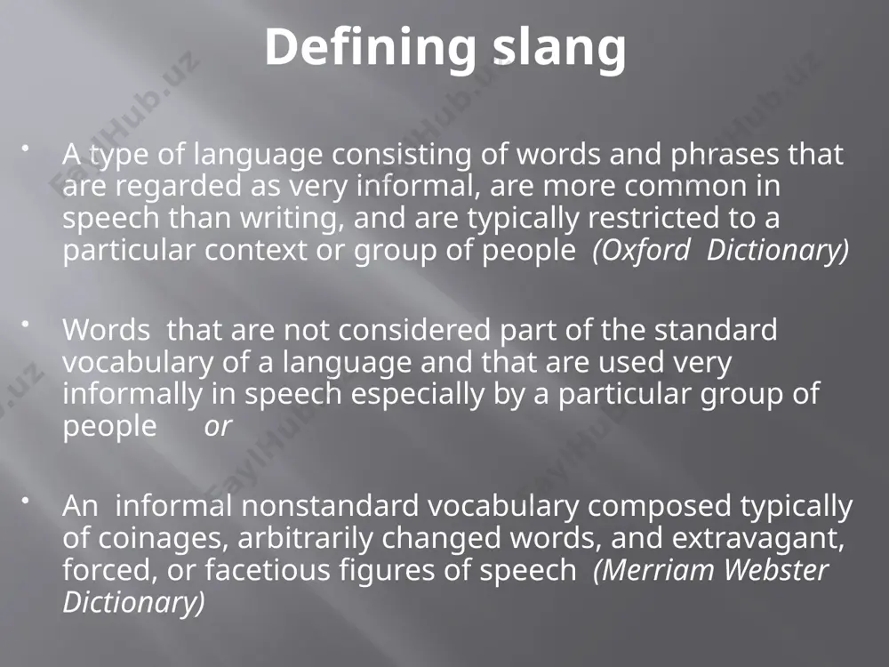 such group: teenager slang, university slang, public school slang, air force slang, football slang, sport slang, sea slang, and so on general slang: make one’s bones-убивать кого-нибудь, old flame-старая любовь, burpwater-газировка. sport (special) slang: zebra-рефери. image2.png image3.png image4.png image5.png image6.jpg image7.jpg image8.jpg image9.jpg image10.jpg image11.jpg image12.jpg /docprops/thumbnail.jpeg