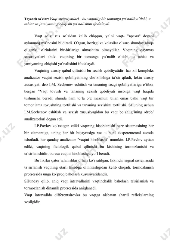 isbatan shartli reflekslarning xosligidir. ikkinchi kichik guruh kichik gruppada bolalarning ertalab, kunduzi, kechqurun va kechasi vaqt oraliqlari haqidagi tasavvuri aniqlanadi. sutka qismlarini kichkintoylar o`z faoliyatlari mazmunining o`zgarishiga hamda shu vaqt oralig’ida o`z atroflarida bo`lgan katta yoshli kishilar faoliyatiga qarab farq qiladilar. avval kundalik tartib, bolalarning uyqudan turish, ertalabgi gimnastika, nonushta, mashg’ulot vaqtlari qat`iy belgilab qo`yilganligi va sutkaning bo`laklari haqida tasavvur hosil qilish uchun real sharoitlar yaratadi. pedagog vaqt bo`lagining nomini aytadi va bolalarning shu vaqtga mos bo`lgan faoliyat turlarini sanab chiqadi. "hozir ertalab, biz gimnastika qildik, yuvindik, endi esa nonushta qilamiz". yoki allaqachon nonushta qilib bo`ldik, shug’ullanib ham bo`ldik. hozir kunduz kun. tez orada tushki ovqatni eymiz. masalan, boladan quyidagilar so`raladi: "hozir ertalab. sen ertalab nima qilasan? sen o`rningdan qachon turasan?" va shu kabilar. kun davomida bolalar bilan birgalikda kunning turli bo`laklarida bolalar va kattalarning faoliyatini tasvirlaydigan rasmlar ko`rib chiqiladi. rasmlar shunday bo`lishi kerakki, ularning vaqt bo`lagi uchun xarakterli bo`lagi …