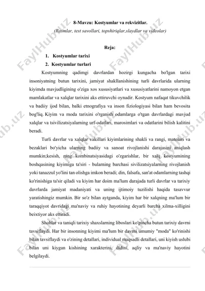 kostyumlar tarixi — DOCX