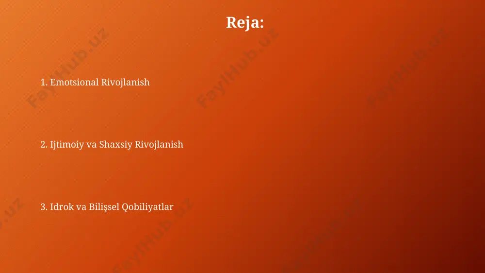 esa piagening kognitiv rivojlanish nazariyasiga mos keladi. 12-18 oylikda chaqaloqlar birinchi so'zlarini aytishni boshlaydi, o'rtacha 50 ga yaqin so'z boyligi bilan, bu esa moskva shahridagi bolalar rivojlanishi markazining kuzatuvlariga asoslanadi. keyingi rivojlanish uchun asoslar bolaning birinchi yilida miya hajmi taxminan uch baravar ortadi, bu esa keyingi kognitiv rivojlanish uchun muhim asos boʻlib xizmat qiladi. nevrologik rivojlanishning bu tez sur'ati, ayniqsa, 0-3 yosh oraligʻida, buyuk britaniyaning tadqiqotlari bilan tasdiqlangan. ijobiy va xavfsiz munosabatlar, masalan, ota-ona bilan mustahkam aloqa, bolaning ishonch hissini shakllantiradi va kelajakdagi ijtimoiy munosabatlariga, masalan, 3 yoshdan keyin tengdoshlari bilan oʻzaro munosabatlariga ijobiy ta'sir koʻrsatadi. amerika psixologlari tomonidan oʻtkazilgan tadqiqotlar buni tasdiqlaydi. e’tiborning xususiyatlari go'daklik davrida miya hajmining 70% ga yaqini 2 yoshga borib shakllanadi va bu jarayon bolalar neyropsixoligiyasi instituti (toshkent) tomonidan o'rganilgan. chaqaloqlarning 3 oyligidan boshlab ijodiy o'yin faoliyati kuzatiladi, masalan, o'yinchoqlarni qo'lga olish, ularni og'ziga solish va bu jarayonlarning rivojlanishi 12 oyga borib sezilarli darajada oshadi. …
