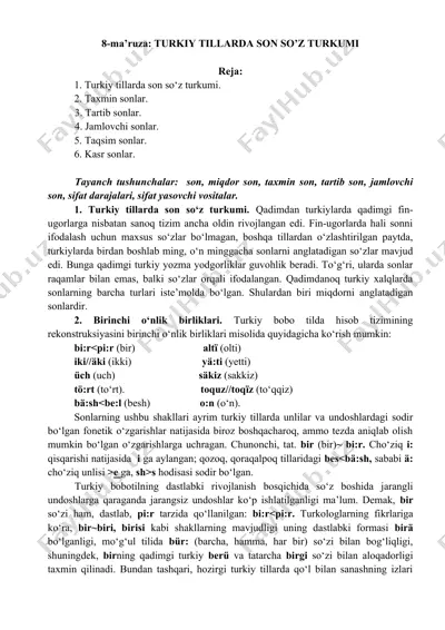 turk tillarida son so'z turkumi — DOCX