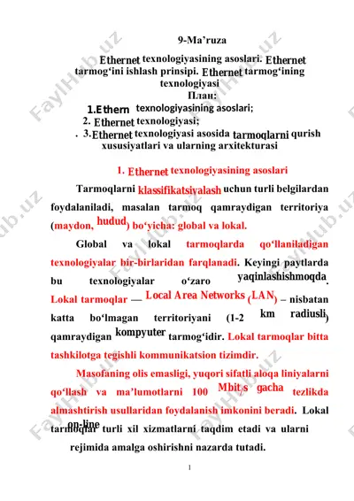 ethernet texnologiyasi — DOCX