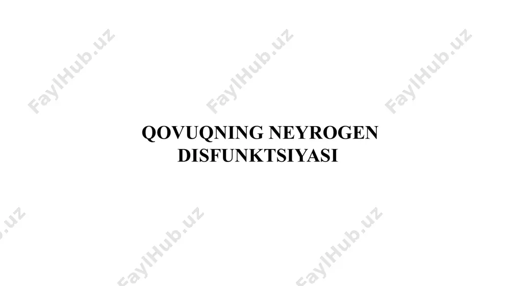 an boshlanib, oldingi spinal ildizchalar tarkibida dumg‘aza kanaliga (canalis sacralis) tushadi. ular dumg‘aza kanalining yon teshiklaridan chiqib, chanoq a’zolari nervlari (nn. pelvici va nn. splanchnici pelvini) tarkibida siydik haydab chiqaruvchi mushaklarga (m. detrusor vesicae) boradi. bu nervlar qo‘zg‘alsa, detruzor qisqaradi. detruzor qisqarsa, ichki sfinkter bo‘shashadi va qovuqdan siydik haydab chiqariladi. simpatik innervatsiya. qovuqni innervatsiya qiluvchi afferent simpatik tolalar segmentlarning yon shoxchalaridan boshlanadi. ular oldingi spinal ildizchalar tarkibida paravertebral simpatik ustun gangliyalariga etib boradi. bular preganglionar simpatik tolalar hisoblanadi. simpatik gangliyalardan boshlangan postganglionar simpatik tolalar aorta bifurkatsiyasi sohasida joylashgan pastki tutqich tuguniga (gangl. mesentericum inferius) etib keladi. bu erdan boshlangan qorinosti nervlari (nn. hypogastric) qovuq devorining ichki silliq muskullarini innervatsiya qiladi. simpatik ne­rvlar qo‘zg‘alishi qovuqning ichki sfinkterini qisqartiradi, detruzorni bo‘shashtiradi, ya’ni siydik chiqib ketishiga to‘siq paydo bo‘ladi. etiologiyasi. nevrogen qovuq sindromi ko‘p etiologiyali patologik holatdir. markaziy, periferik hamda vegetativ nerv sistemalarining tur­li sohalari patologiyasida nevrogen qovuq sindromi rivojlanadi. periferik vegetativ yetishmovchilik …