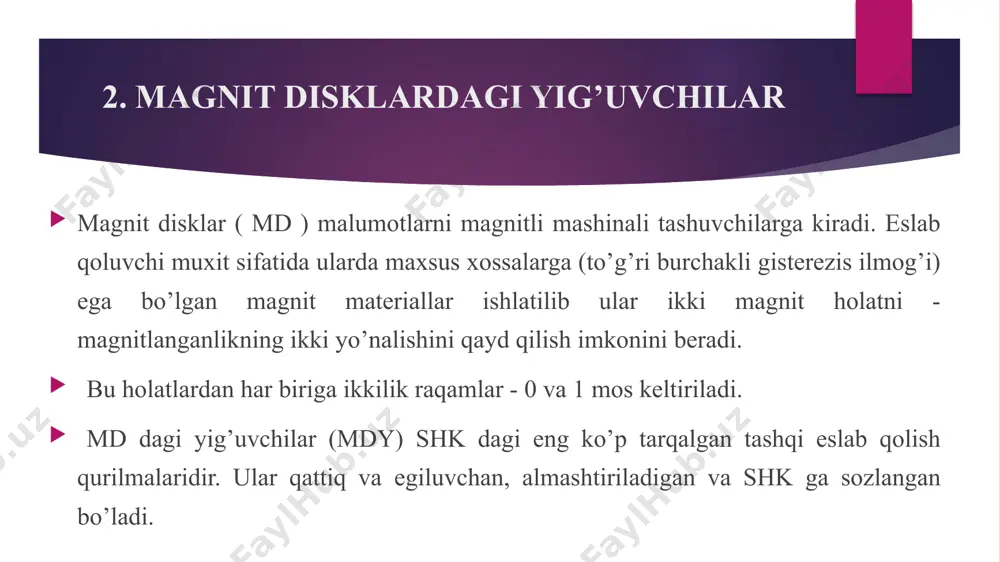 rali golovkalari yordamida amalga oshiriladi. 4. golovka sudragichlari o`qish va yozish golovkalari egiluvchan metall sudragichlarga mahkamlangan, aerodinamik shakli shakli samolyotning qanotlarini eslatadi va u plastinka ustida golovka parlanishini ta`minlaydi. 5. golovka bloki richaglari golovkalar bilan sudragichlar chetlari bilan qattiq richagga mahkamlanadi, bu qattiq richag plastinkalar ustida golovkaning radius bo`ylab harakatlanishiga yordam beradi. 6. golovka o`qi o`tkazgichlari. golovka bloki o`qqa mahkamlangan, u o`q golovka blokiga mayatnik singari harakatlanishiga yordam beradi. 7. golovka o`tkazgichi golovka blokining harakatlanishi aloxida simga beriladi. undan golovka bilan richaglarning plastinkalar ustida pozitsiyasini tez va aniq o`zgartirish talab qilininadi. avval golovka bloki o`tkazgichlarida kvarts soatlarda ishlatiladigan qadamli elektrmatorlar ishdatilgan. 8. elektronika platasi, interfeys xajmlari va manba qattiq diskning hamma elektronika qismi atigi bitta plataga qotirilgan, u qattiq diskning korpus jamlagichiga qotirilgan. seagate qattiq diskini qismlarga ajratish magnit plitalarning grafen qoplamasi hdd yozish zichligini sezilarli darajada oshiradi so'nggi paytlarda qattiq disklar, ayniqsa mobil qurilmalar va muhim korporativ saqlash tizimlarida …