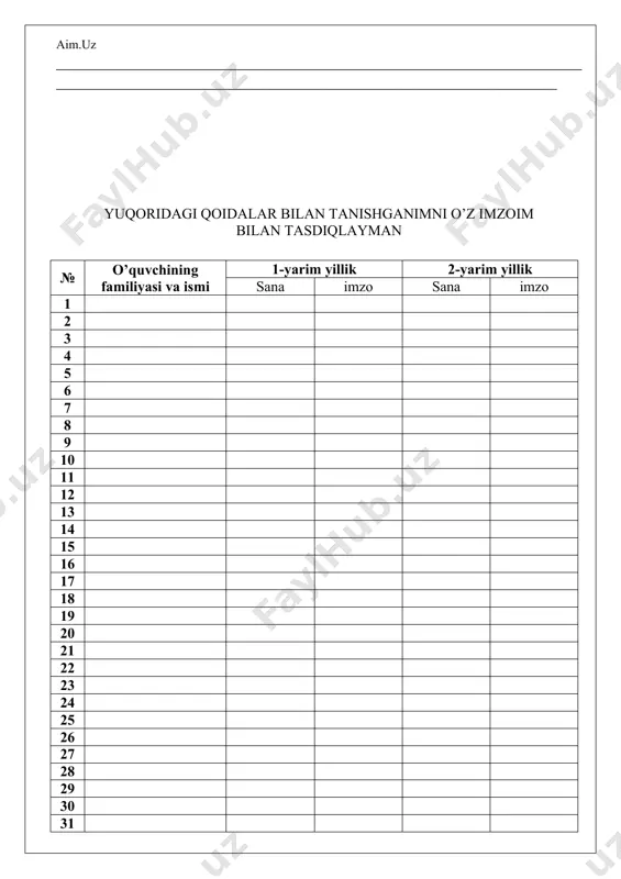 l a r sinf raxbarlarining sinfdan va maktabdan tashqari olib boradigan tarbiyaviy ishlarning maqsadli vazifalari 1. har oyda sinf raxbarlarining metodik yig’ilishini o’tkazish. 2. har yig’ilishda o’quv tarbiyaviy masalalarni, o’quvchilarning psixologik xususiyatlariga oid masalalarni ko’rib chiqish. 3. sinf raxbarlarini sinf faollari bilan muntazam ishlashi. 4. har oyda tarbiyaviy tadbirlarni tashkil etish vs o’tkazish.. 5. sinfdan tashqari tarbiyaviy ishlarni tashkil etish. 6. ahloqiy, jismoniy mehnatga yo’naltirish. 7. o’quvchilarni kasb tanlashga to’g’ri yo’nalish berish, shu kasbga ongli munosabatda bo’lishga jalb etish. 8. ma’naviy, madaniy va ma’rifiy qadriyatlarmizga hurmat ruhida tarbiyalash. 9. to’gak ishlarini takomillashtirish va o’quvchilarni keng qamrab olishni tashkil etish. 10. huquqbuzarlikka moil o’quvchilar, nosog’lom oila farzandlari, qarovsiz qolgan bolalar bilan aloxida muntazam ravishda suhbatlar olib boorish va ularning bo’sh vaqtlarini mazmunli o’tkazishni tashkil etish. 11. sinfdagi iqtidorli va iste’dodli bolalar bilan ishlash. 12. sinfda o’z-o’zini boshqarishni tashkil etish. 13. sinfdaga tarbiyasi og’ir o’quvchilar bilan ishlash. 14. yozgi oromgohlarni tashkil etish. …