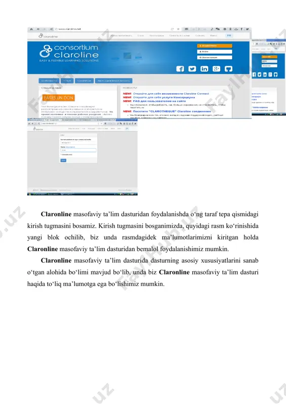 alohida bo‘limi mavjud bo‘lib, unda biz сlaronline masofaviy ta’lim dasturi haqida to‘liq ma’lumotga ega bo‘lishimiz mumkin. сlaronline masofaviy ta’lim dasturida xizmatlar deb nomlangan blokga kirganimizda, сlaronline masofaviy ta’lim dasturidagi barcha xizmatlar bilan tanishish imkoniyatiga ega bo‘lamiz. сlaronline masofaviy ta’lim dasturida “tez-tez beriladigan savollar” deb nomlangan va ko‘p beriladigan savollar ro‘yxati mavjud bo‘lgan alohida blok ham mavjud. yuqorida ko‘rib turganimiz rasmda сlaronline masofaviy ta’lim dasturida “tez-tez beriladigan savollar” ro‘yhati berilgan. rasmning chap tarafiga e’tibor qiladigan bo‘lsak, savollar ro‘yhatini ko‘rishimiz mumkin. claroline tizimining umumiy interfeysi guruhlarni tahrirlash guruh yaratish.. ii. mustaqil ish va vazifalar 1. talabalar kerakli ma’lumotlarni, o‘z tushunchalarini daftarlariga qayd etadilar. 2. claroline masofaviy ta’lim platformasini o‘rganadilar. 3. claroline masofaviy ta’lim platformasini bo‘limlari va konstruktorlarini o‘rganadilar, ta’limiy kurslarni yaratadilar. pedagogik texnologiyalarini qo‘llash. sinkveyn sinkveyn – bu ma’lum qoidalarga asosan tuzilgan 5 ta satrdan iborat bo‘lgan she'rdir. 1 satr – mavzu nomi 2 satr – bu mavzuni ikkita sifat bilan aniqlash …