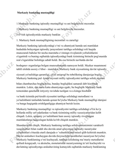 markaziy bank mustaqilligi — DOCX