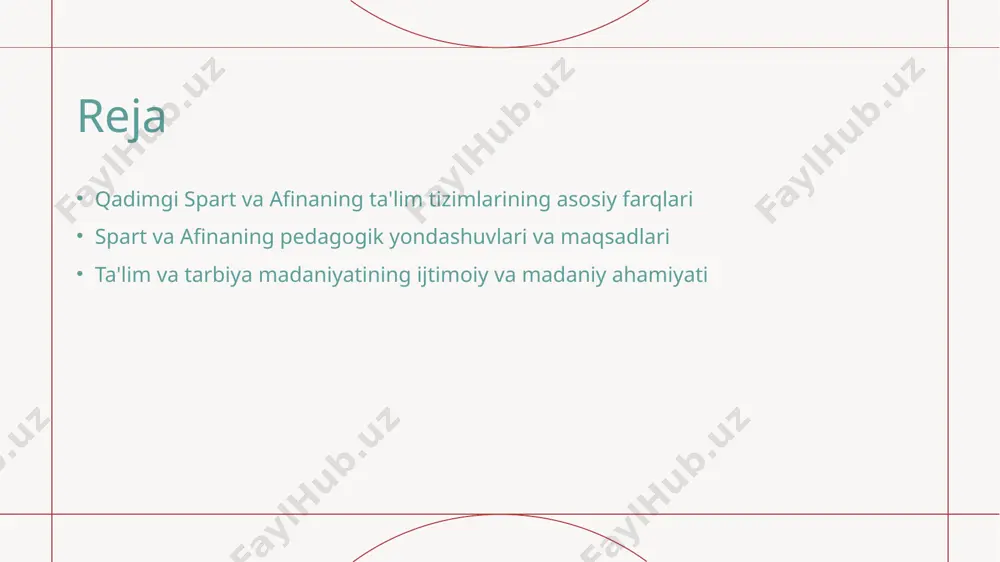 , afinaning ta'lim usullari esa erkin fikrlash va madaniy merosni shakllantirdi. spart va afinaning pedagogik yondashuvlarining asosiy farqlari va ularning ta'lim maqsadlariga ta'siri. 1 maqsadlar farqlari spart va afinaning ta'lim maqsadlari turlicha edi: spartda harbiy va jismoniy tayyorgarlik asosiy maqsad bo‘lsa, afinada ilm-fan va madaniyat rivojlantirish muhim edi. 2 pedagogik usullar spartda qat’iylik va amaliy harbiy yondashuv keng qo‘llanilardi, afinada esa fikrlash, muhokama va san’atga katta e’tibor berilar edi. 3 natijalarga ta’sir bu pedagogik yondashuvlar mamlakatlarning ijtimoiy tuzilishi va madaniy qadriyatlariga ta’sir ko‘rsatdi, spartda kuchli harbiylik, afinada esa madaniy rivojlanish rivojlandi. spart va afinaning ta'lim metodlari: harbiy tayyorgarlik va klassik bilimlar o'rtasidagi farqlar. harbiy tayyorgarlik klassik bilimlar ta'lim maqsadlari spart ta'limida bolalar katta harbiy tayyorgarlikka tayyorlanar edi, ularning jismoniy kuchi va jangovar mahorati rivojlantirilardi. afinada esa, harbiy tayyorgarlik kamroq bo'lib, ko'proq intellektual va strategik bilimlarga e'tibor qaratilardi. afinada ma'lumot va san'at, falsafa va adabiyot kabi klassik bilimlarga katta ahamiyat berilardi, …