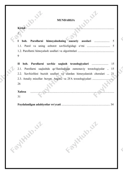 parollarni himoyalashning nazariy asoslari — DOCX