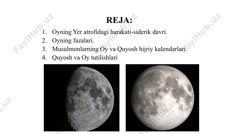 n yer sirtiga tushadi. agar bunda yerdagi kuzatuvchi oyning soyasi ichida (o) qolsa, u quyoshni qisqa vaqtga (bir necha daqiqa) butunlay ko‘rmaydi, ya’ni uning uchun quyosh to‘la tutiladi. yerdagi kuzatuvchi oyning yarimsoyasi ichida (a yoki b nuqtasida) qolsa, unda u quyoshning bir qismini to‘silgan holda ko‘radi, ya’ni quyosh qisman tutilayotgan bo‘ladi. ba’zan quyoshning tutilishi halqasimon bo‘ladi. oy tutilishi yerning ma’lum bir joyida quyosh tutilishiga nisbatan oy tutilishlari ko‘proq kuzatiladi. chunki quyosh tutilishlari yerning oy soyasi tushgan va uncha katta bo‘lmagan maydonidagina kuzatiladi. oy tutilishi esa, yerning quyoshga qarama- qarshi yarimsharining hamma qismida bir vaqtda ko‘rinadi. oyning to‘la tutilishi paytida (ya’ni u yer soyasiga butunlay kirganda), oy ko‘zdan butunlay g‘oyib bo‘lmay, to‘q qizil rangda jilolanadi. buning sababi, bu paytda yer atmosferasida sochilgan va singan quyosh nurlari bilan oyning yoritilishidir. bunda yer atmosferasi ko‘k va havorang nurlarni kuchli yutib va keskin sochib yuborib, oy tomonga asosan qizil nurlarni sindirib o‘tkazadi. natijada oy …