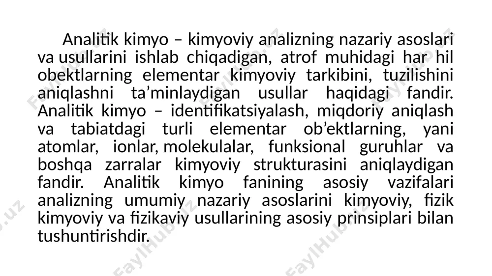 aksiyaga kirishgach, qo’shilgan jcl yodid-ionini oksidlaydi jcl + j- =j2 + cl- (3) (1) va (3) yarim reakstiyalar yig’indisi (2) yarim reakstiyani beradi.(1) yarim reakstiyaga muofiq jcl bitta molekulasi ikkita n = 1/2 elektron qabul qilmoqda. shuning uchun yod monoxloridning ekvivalent omili 1/z = 1/n = yodxloridning ekvivalent molyar massasi m (1/2 jcl) = m (jcl) / 2 = 162,358 / 2 = 81,179 g/mol, c (jcl) molyar konstentrastiyasi va c (1/2 jcl) ekvivalent molyar konstentrastiyalari o’zaro quyidagi nisbatda bog'langan c(jcl) = 2c(1/2jcl) .yod monoxlorid oksidlovchi sifatida iodga nisbatan samaraliroq (kuchliroq) va ancha barqaror. usulning titranti. xloryodimetriyada titrant sifatida ekvivalent molyar konstentrastiyasi 0,1 mol/dm3 bo’lgan yod monoxloridning eritmasi qo’llanadi. yod monoxlorid 27°c da suyuqlanadigan qizil rangli qattiq modda. ammo titrant eritmasi yod monoxloridning aniq tortimi bo’yicha tayyorlanmaydi. yod monoxlorid kuchli kislotali eritmada quyidagi reaksiya asosida: 2kj + kjo3+ 6hcl = 3jc1 + 3kcl + 3h2o yodid va yodat-ionlarini xlorid kislotali …