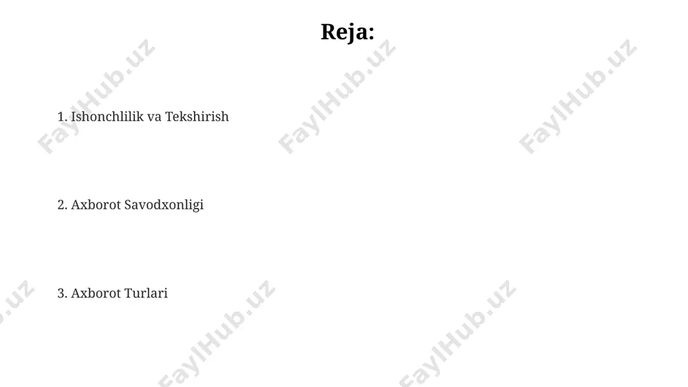 sh yangiliklar matnida keltirilgan raqamlar, sanalar va statistik ma'lumotlarning manbasini tekshirish, ularning ishonchliligini baholashda muhim ahamiyatga ega, aks holda noto'g'ri ma'lumotlar tarqalishi mumkin. yangiliklar manbasining obro'sini tekshirishda, kamida 3 ta mustaqil manbadan ma'lumot olish va ularning mos kelishini taqqoslash muhim, chunki bu aniqlikni 70% ga oshiradi. fakt cheking (fact-checking) saytlari va ma'lumotlar bazalaridan foydalanib, yangiliklarning haqiqiyligini tekshirish, dezinformatsiya va manipulyatsiyadan himoya qilishda 90% samaradorlikni ta'minlaydi. ishonchsiz axborot manbalari ishonchsiz axborot manbalarining 70% dan ortig'i anonim manbalardan olingan ma'lumotlarga asoslangan bo'lib, ularning tekshiruvi va ishonchliligi juda past. sensatsion xabarlar tarqatishga ixtisoslashgan saytlarning 90% dan ko'prog'i reklama va kliklar orqali daromad topadi, bu ularni ob'ektivlikdan uzoqlashtiradi. "clickbait" uslubida yozilgan maqolalar va sarlavhalar ko'pincha noto'g'ri va chalg'ituvchi ma'lumotlarni o'z ichiga oladi, ularning ishonchlilik darajasi 10% dan kam. ijtimoiy tarmoqlardagi yolg'on axborot so'nggi 5 yilda ijtimoiy tarmoqlarda yolg'on axborotlarning tarqalish tezligi 3 baravar oshgan bo'lib, bu esa dezinformatsiya va manipulyatsiya xavfini sezilarli darajada oshirmoqda. …