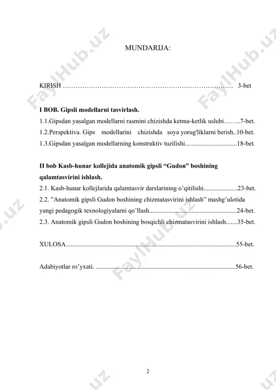 karimovning 2009 yilning asosiy yakunlari va 2010 yilda o'zbekistonni ijtimoiy iqtisodiy rivojlantirishning eng muhim ustuvor yo'nalishlariga bag'ishlangan vazirlar mahkamasining majlisidagi ma'ruzalarida, "biz farzandlarimizning nafaqat jismoniy va ma'naviy sog'lom o'sishi, balki ularning eng zamonaviy intelektual bilimlarga ega bo'lgan, uyg'un rivojlangan insonlar bo'lib, xxi asr talablariga to'liq javob beradigan barkamol avlod bo'lib voyaga уetish uchun zarur barcha imkoniyat va sharoitlarni yaratishni o'z oldimizga maqsad qilib qo'yganmiz”- degan fikrlari buning yaqqol dalilidir. mamlakatimiz mustaqillikka erishgach, o'zbekistonning ijtimoiy va iqtisodiy sohadagi tanlangan rivojlanish yo'li ta'lim sohasini ham tubdan yangilash bo'yicha islohotlar o'tkazishni taqozo etdi. bu islohotlarning qonuniy asosini tashkil etuvchi hujjatlar - "ta'lim to'g'risida"gi qonun va "kadrlar tayyorlash milliy dasturi"da ko'zda tutilgan maqsad va vazifalami amalga oshirishni ta'minlash uchun yangi ta'lim standartlari, o'quv reja va dasturlari, darsliklar ishlab chiqildi. inson qadim - qadimdan san'at vositalari yordamida o'z hayotini go'zallashtirishga intilgan. avlodlarimiz qoldirib ketgan me'moriy - madaniy yodgorliklar, tasvirlarni diqqat bilan kuzatib rassom, me'mor nimalarga …