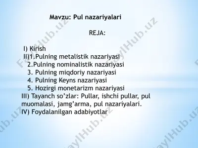 pul nazariyalari — PPTX