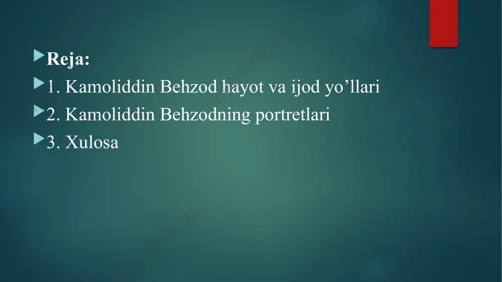 ga kelib behzodnoing hirotdagi eng sevimli homiysi mavlono abdurahmon jomiy, so’ng ustozi alisher navoiy birin-ketin olamdan o’tadi. 1506-yilda hirotdagi temuriylar sulolasining so’nggi qudratli vakili sulton husayn boyqaro vafot etadi. shundan keyin shahzodalar hirot saltanatini halokat yoqasiga olib keladilar. 1507-yilda ko’chmanchi o’zbek qabilalarining xoni shayboniyxon hirot taxtini osonlik ila ishg’ol etadi. bunday beayov to’qnashuvlar toju-taxt uchun uzluksiz qonli ur-yiqitlar sharoitida ham kamoliddin behzod hirotda qolib, o’zining ijodiy faoliyatini davom ettiradi. behzod 3 yilcha hirotda shayboniyxon saltanatiga qarashli saroyda ish olib borarkan, behzod san’ati oldida lol qolgan shayboniyxon uning ijodiy ishlariga to’sqinlik qilmaydi, aksincha bu ulug’ miniaturasozga ishlashi uchun qulay sharoit yaratib beradi. behzod shayboniyxonning tasvirini aynan o’sha yillari chizgan bo’lishi kerak. 1510-yilda shayboniylar lashkari bilan erondagi kuchayib borayotgan safaviylar lashkari o’rtasida marv yonidagi tohirobod degan joyda shiddatli jang bo’ladi. jang maydonida shayboniyxon qo’shnilari tor-mol etiladi. shunday qilib, 1510-yilda hirot safaviylar qaramog’iga o’tadi. shoh ismoil safaviy 1512-yilda hirotdagi bir-nechta iste’dodli san’atkorlarni saltanat …