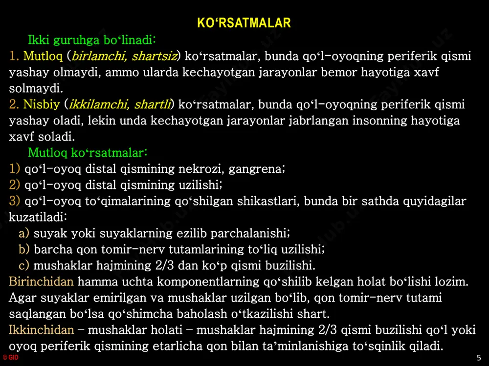 unda suyak kesigi mushaklarning paylari bilan berkiladi, masalan kalender boʻyicha son amputatsiyasida bu maqsadda sonning toʻrt boshli mushagi payi ishlatiladi. mioplastik usul – suyak kesigi ustida antagonist mushaklarni tikishga asoslangan. fastsioperiostoplastik usul – teri-fassial lahtakga suyak usti pardasining tasmasini qoʻshish. suyak-suyak usti parda (periosteoosteoplastik) usuli – suyak kesigini yopadigan lahtakga suyak bilan birga suyak usti pardasi qoʻshiladi. suyak plastik usul – suyak kesigi lahtak tarkibiga kiradigan suyak usti pardasi bilan birga yopiladi. © gid 14 amputatsiya va ekzartikulyatsiya tasnifi mioplastik amputatsiya (biriktiruvchi toʻqimali chandiq). © gid 15 sonning mioplastik amputatsiyasi: а – teri lahtaklarini va mushaklarni kesish sathi; b – surilgan mushaklar chetlari boʻylab suyakni kesush; в – choʻltoq kurinishi; г – tashqi va ichki mushaklar guruhini tikish; д – oldingi va orqa mushaklar guruhini kesish. fassioplastik amputatsiya (teri, teri osti kletchatkasi, fassiya). kalender va v.d.chaklin usuli. periostoplastik amputatsiyalar (bolalar va qariyalarda). amputatsiya va ekzartikulyatsiya tasnifi suyak-plastik amputatsiyalar. suyak-plastik amputatsiyani …