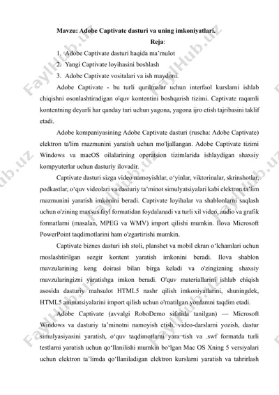 adobe captivate dasturi — DOCX