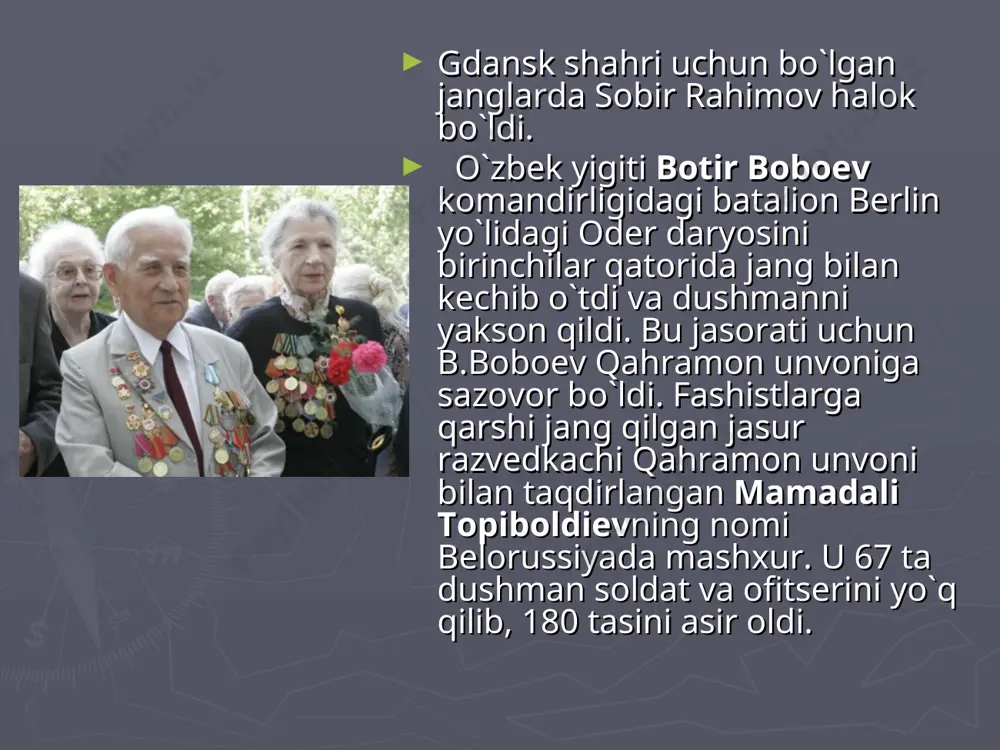rushini va unga sssrning tortilishini tezlashtirgan hujjat bo’lganligini ko’rsatadi. chunki germaniya davlatining ham, sovet davlatining ham strategik maqsadlarini aks ettirgan bu shartnomaga muvofiq germaniya bilan sssr polshaga bir vaqgda qo’shin kiritishlari lozim bo’lgan. shunga ko’ra 1939 yil 1 sentyabrda fashistlar germaniyasi polshaga bostirib kirdi. 3 sentyabrda esa angliya va franstiya germaniyaga urush e’lon qildilar va ikkinchi jahon urushi boshlandi. natijada germaniya ikki frontda urush holatida bo’lib krldi. gitler jahon jamoatchiligi ko’z o’ngida halokatli urush yong`inining asosiy aybdori bo’lib namoyon bo’ldi. stalin esa aynan shuni kutgan edi. 1939 yil oxiri, 1940 yil boshlarida bo’lgan sovet-fin urushi natijasida finlandiya leninfad va murmansk oralig`idagi o’z erlarini sssrga berishga majbur bo’ldi. 1940 yil iyunda estoniya, latviya va litva davlatlarini bosib olib, avgust oyida o’z tarkibiga kiritdi. o’z hududlarini bunday kengaytirish siyosati germaniya va sssrni 1939 - i940 yillarda yanada yaqinlashtirdi. g`arbiy evropa fashistlar germaniyasi polsha, norvegiya, franimch belgiya, gollandiya, daniya, lyuksemburg kabi davlatlar poytaxtlarini …