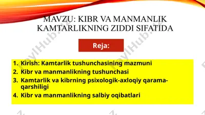 kibr va manmanlik kamtarlikning ziddi sifatida — PPTX