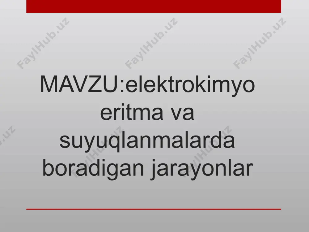 -0,059*7-0,41v bo'ladi. agar elektrolit kationini hosil qiluvchi metallning elektrod potensiali – 0,41v dan katta bo'lsa, katodda metall emas, balki vodorod ajraladi. agar metallning elektrod potensiali – 0,41v ga yaqin bo'lsa, katodda metall ham, vodorod ham birgalikda qaytariladi. elektroliz jarayoni anod materialiga qarab, inert anod bilan bo’ladigan elektroliz va aktiv anod bilan bo’ladigan elektrolizga bo’linadi. oksidlanmaydigan materialdan (grafit, platina) yasalgan anod inert anod, oksidlanadigan materialdan yasalgan anod aktiv anod deb yuritiladi. tuzlar eritmalarining elektrolizini misollar asosida kurib chiqamiz. 1) kno3 tuzi eritmasining inert anod ishtirokidagi elektrolizi: kno3  k+ + no3- k+/k uchun eo = -2,93 v bo’lib, k+ kationlari katodda qaytarilmaydi, no3- anionlari suvli eritmalarda oksidlanmaydi. katodda va anodda suv molekulasi qaytariladi va oksidlanadi: elektr energiyasining ta'sirida vujudga keladigan kimyoviy jarayonlar unumi bilan elektr toki o'rtasida miqdoriy bog'lanish borligini dastlab 1836 yilda ingliz olimi m.faradey aniqladi. faradey fanga elektrod, anod, katod, anion, kation, elektrolit, elektroliz tushunchalarini kiritdi. faradey o'z tajribalarini …