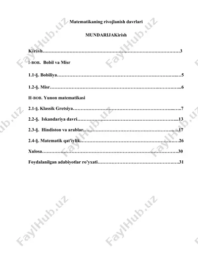 matematikaning rivojlanish davrlari — DOCX