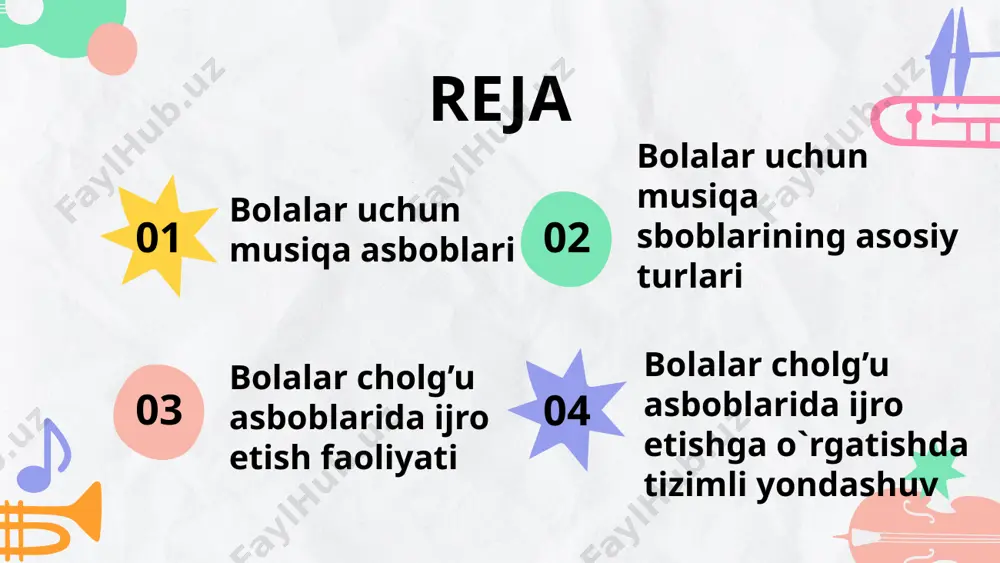 g. klaviaturalar bugungi kunda eng mashhur asboblar klaviaturalardir. bu va barcha mashhur pianino va qamish akkordeon yoki akkordeon va elektron sintezator. u hatto eng kichkina bolalarda ham - bir yarim yildan ikki yilgacha nishonlanishi mumkin. albatta, bunday vositalar o'yinni professional tayyorgarligi uchun mo'ljallanmagan, ammo ularning yordami bilan bola tovushlar qaerdan kelgani haqida birinchi fikrni bilib olishi mumkin. stringli. stringli. ushbu asboblarni chalishda tovush keskin iplar bilan chiqariladi va bu erda rezonator bo'shliq yog'och kassetadir. stringli cholg'ular quyidagilarga bo'linadi: parchalanib ketgan - ular ichida barmoqlar bilan yoki maxsus qurilma bilan iplarni qisib, ovoz chiqariladi. eng mashhurlari - gitaralar, gusli, balalaikalar va boshqalar. bolaning ushbu turdagi musiqa asboblari bilan tanishish uchun tavsiya etilgan yoshi 6-7 yil; bosh egib - o'yin, u kamon orqali amalga oshiriladi. ushbu turdagi asboblar orasida, chaqaloq uchun eng munosib skripka - siz 3 yoshga to'lganingizda o'ynashni boshlashingiz mumkin. viyolonsevar, ikkita bosh va boshqalar bolalarga mos kelmaydi, chunki ularning …
