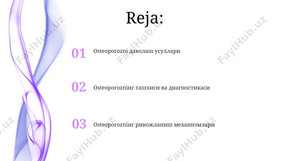 nyuklar xavfini 50% gacha kamaytirishi mumkin. teri ostiga yuboriladigan denosumab preparati rankl ligandini bloklagan holda, suyaklarning rezorbsiyasini samarali bostiradi va osteoporozli bemorlarda suyak mineral zichligini sezilarli darajada oshiradi. osteoporozning patogenezi suyak mineral zichligining yoshga bog'liq kamayishi bilan bir qatorda, genetik omillar, gormonal o'zgarishlar (masalan, estrogen etishmovchiligi), vitamin d etishmovchiligi va kam harakatli turmush tarzi kabi omillar osteoporozdagi suyak massasi yo'qolishiga hissa qo'shadi. osteoporozda suyak rezorbtsiyasining osteoblastlar faoliyatidan 2-5 baravar yuqori bo'lishi, ya'ni suyak to'qimasining yo'qolishi sintez jarayonidan ancha tezroq kechishi patogenezning asosiy mexanizmi hisoblanadi. osteoklastlarning ortiqcha faollashuvi natijasida suyak matriksining tarkibiy elementlari, xususan i tip kollagen va minerallarning buzilishi va yo'qolishi osteoporozdagi mikroarxitekturaning buzilishiga olib keladi, natijada suyaklarning mortligi ortadi. suyak to'qimasining mikroarxitekturasining buzilishi suyak to'qimasining mikroarxitekturasida trabekulalar sonining 30% ga kamayishi va o'zaro bog'lanishining buzilishi, natijada suyakning mustahkamligi sezilarli darajada pasayishiga olib keladi. osteoporozda suyakning mineral zichligi (smz)ning pasayishi bilan birga, trabekulyar suyak hajmining 40-50% ga kamayishi kuzatiladi, bu …
