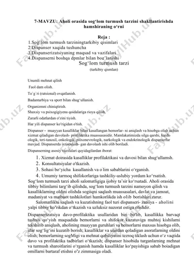 aholi orasida sog‘lom turmush tarzini shakllantirishda hamshiraning о‘rni — DOCX