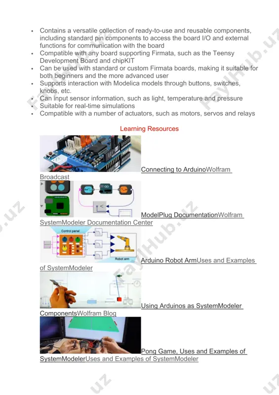 emmodeler using arduinos as systemmodeler componentswolfram blog pong game, uses and examples of systemmodeleruses and examples of systemmodeler details version 1.3 platforms all platforms updated april 2019 requirements arduino board or firmata-compatible board size <10mb language english library dependency modelica standard library 3.2.2 support support@wolfram.com systemmodeler compatibility 5.1 and higher documentation modelplug documentation license wolfram systemmodeler library license image5.png image6.png image7.png image8.png image9.png image10.png image11.png image12.png image13.png image14.png image15.png image1.png image2.png image3.png image4.png mavzu: ishlab chiqarich jarayonlarida va texnikaviy ob’ektlarda eng oddiy fizikaviy tizimlarning modellaridan foydalanish: reja: 1. imitatsion modellashtirish. simulationx dasturiy kompleksi. simulationx dasturiy kompleksidagi elementlar kutubxonasi. modelica modellashtirish tili. 2. texnikaviy ob’ektlarda fizikaviy ti zimlarning modellari va ulardan foydalanish. model sinflari fizik modellar . modellarni sinflarga ajratishga asos qilib, modelni orginaldan abstraksiyalash (mavxumlash) darajasi olingan. dastlab xamma modellarni ikki guruxga ajratish mumkin. moddiy (fizik) va abstrak (matematik). fizik model deb orginalga ekvivolent yoki o‘xshash bo‘lgan tizimlar tushiniladi. boshqacha …