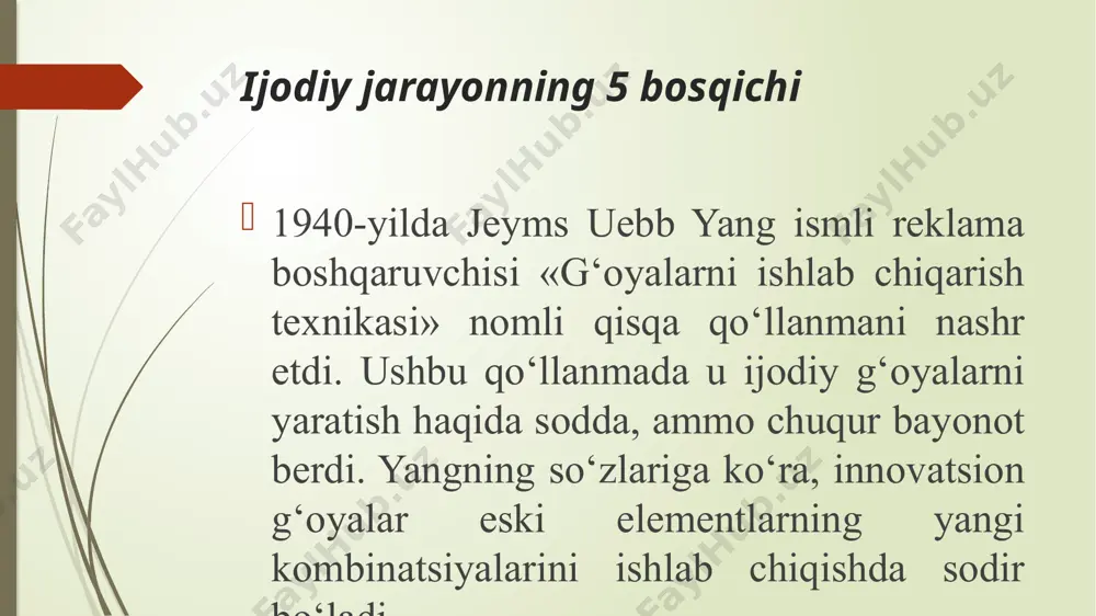 yalarga ega bo‘lishi, ishlagan vaqtini oqlashga yordam beradi.) keyingi safar siz g‘oyalar girdobida qolib, sayr qilib ko‘ring, mahalliy qahvaxonaga boring yoki aqliy hujum qiling. shiddat bilan ishlash. uzoq vaqt davomida 12 soat davomida maydalash har qanday g‘oyani yoqib yuboradi va quritishi mumkin. buning o‘rniga, shiddatli, 90 daqiqalik vaqtlarda ishlashga harakat qiling, so‘ngra yarim soatlik tanaffus qilib, umuman boshqacha va ish bilan bog‘liq bo‘lmagan narsalarni qiling. agar siz uyda ishlasangiz, masalan, 90 daqiqa davomida loyihaga e’tiboringizni qaratishingiz mumkin, so‘ngra yarim soat davomida hovli ishlarini bajaring yoki ish bilan shug‘ullaning. ehtimol siz o‘sha vaqt ichida ilhomlanib, yangi g‘oyalar bilan yangilangan loyihangizga qaytasiz. yangi texnologiyalar. istock so‘rovida qatnashgan har 10 ijodkorning yettitadan ko‘prog‘i yangi vositalar va texnologiyalar ularga ishda ijodiy munosabatda bo‘lish imkoniyatini berganligini ta’kidlamoqda. yangi texnologik vositalar va ko‘nikmalarni o‘rganish miyangizning turli qismlaridan foydalanadi, bu sizga tanish muammolarni yangi usullar bilan qarashga majbur qilish orqali ilhom uchquniga yordam beradi. birgalikda bo‘ling. «hamkasblar» …