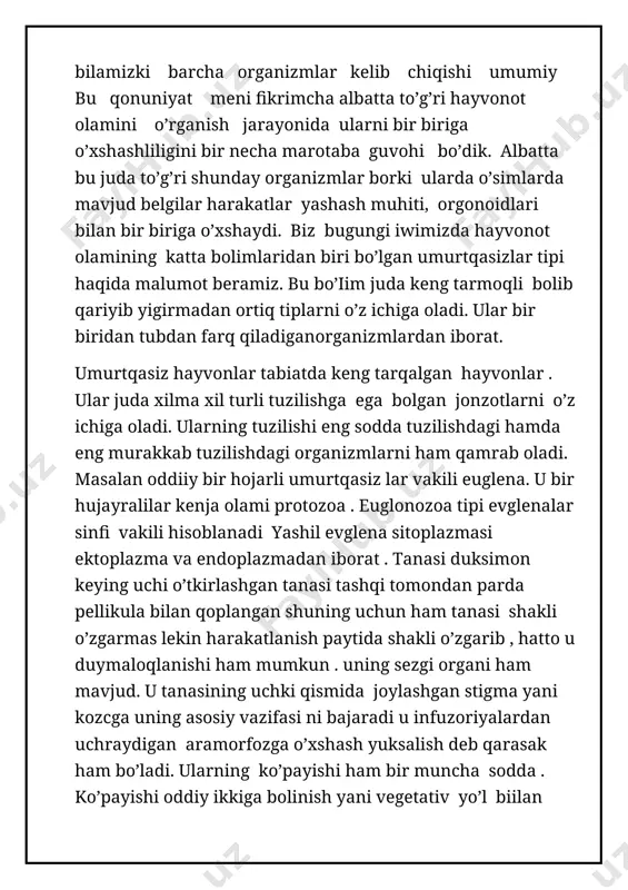 gari tufelkaning ham protoplazmasi quyuq va tiniq tashqi qavat - ektoplazmadan suyuq donador ichki qavat ektoplazmasidan iborat. endoplazma markazida ikkita yadrosi joylashgan bo’lib ulardan bri katta loviya shaklidagi katta yadro makronuleus kichik yadro mikronukleusdan iborat yadrolar bu endoplazma markazida joylashgan. makronukleus infuzoriya tanasida yuzaga keldigan butn hayotiy jarayonlarni o’z ichiga oladi jumladan oqsil almashinuvini sintezlanish hamda parchalanishini nazorat qiladi. mikronukleusda irsiy axboroy saqlanadidan yani unda xromosomalar saqlanadi irsiy axborot saqlanad. undan tashqari tufelkada ikkita qisqaruvchi vakuola mavjud. ularning biri tananing oldingi ikkinchisi esa tananing keying qismida joylashgan. har bir qisqaruvchi vakuola markaziy pufakcha va beshtadan yig’uvchi naychalardan tashkil topgan. tanada yig’iladigan ortiqcha suv , metobolizm mahsulotlari dastlab shu naychalarda toplanadi , keyin pufakchaga o’tib undan tashqariga chiqariladi. lekin bu vakuolalar odatda navbatlashib ishlaydi bittasi qisqargan paytda ikkinchisiga suv va chiqindi mahsulotlar to’planadi. suv harorati 6gradusda bo’lga. yetarli darajada va oziq bo’ganda bir kecha hunduzda ikki marta bo’linadi, yani konyugatsiya jarayoni …