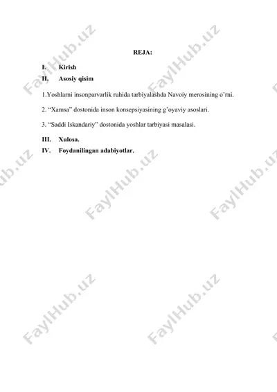 yoshlarni insonparvarlik ruhida tarbiyalashda navoiy merosining o’rni — DOCX