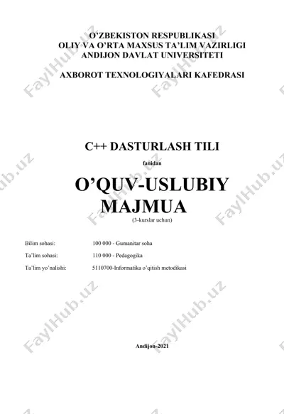 c++ dasturlash tili fanidan o’quv-uslubiy majmua — DOC