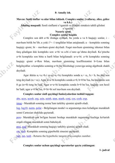 sonli sinflar va ular bilan ishlash — DOCX