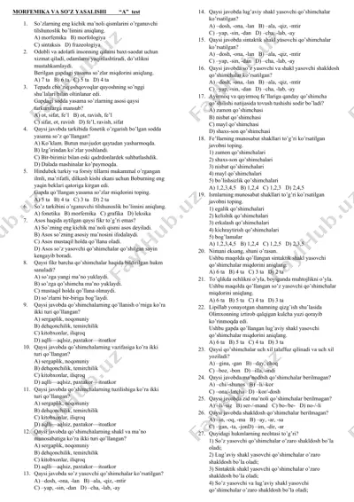 morfemika va so’z yasalishi “a” test — DOCX