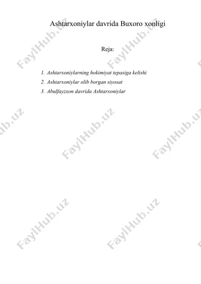 ashtarxoniylar davrida buxoro xonligi — DOC