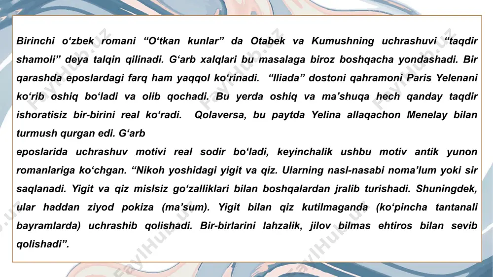 o‘tkan kunlar romanida oshiq-mashuqa-raqib obrazlari - Page 5