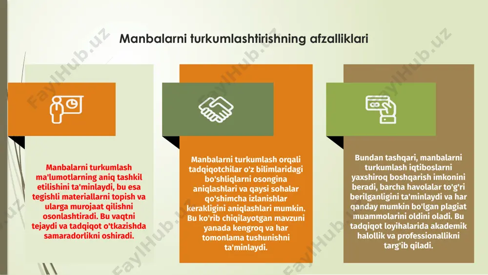 i bu ilmiy yo`nalish respublikamiz fanlar akademiyasining abu rayhon beruniy nomidagi sharqshunoslik instituti va boshqa qo`lyozmalar institutida boshlangan bo`lib malum davrgacha farg`ona vodiysi, samarqand, buxoro va xorazm viloyatlariga qator arxeografik ekspiditsiyalar uyushtirilgan. adabiyotlar: 1. karimov i a tinchlik va xavfsizligimiz o`z qudratimizga hamjihatligimiz va qatiy irodamizga bog`liq. 12 jild t. o`zbekiston 2004. 2. karimov i a o`zbek halqi hech qachon hechh kimga qaram bo`lmaydi. 13- jild t. o`zbekiston 2005. 3. a madiraimov, g.fuzailova . manbashunoslik toshkent. 2008. 4 ahmedov b. a. o`zbekiston tarixi manbalari toshkent 2001. e'tiboringiz uchun rahmat image1.png image2.jpeg image3.jpeg image4.jpeg image5.png