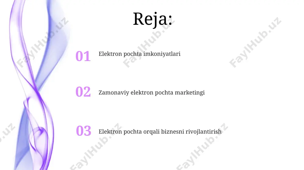 qabul qilish va serverda saqlash uchun ishlatiladi, bu esa 1000 dan ortiq xabarni saqlash imkonini beradi. elektron pochta kelajagi va yangi texnologiyalar blokcheyn texnologiyasi elektron pochta xabarlarining asl nusxasini tasdiqlash va ularning o‘zgartirilmasligini ta’minlash imkoniyatini beradi, bu esa huquqiy jihatdan muhim ahamiyatga ega. elektron pochta xabarlarini shifrlashda kvant texnologiyalarining qo‘llanilishi xavfsizlikni 1000 barobarga oshirishi va kiberhujumlarni sezilarli darajada kamaytirishi mumkin. elektron pochta xavfsizligi va maxfiyligi ikki omilli autentifikatsiya (2fa) elektron pochta hisob qaydnomangizga kirishni himoya qilishning samarali usuli bo'lib, bu noqonuniy kirishlar sonini sezilarli darajada kamaytiradi. spam filtrlarining samaradorligi 90% dan yuqori bo'lishi mumkin, ammo sof ishlov berishdan o'tgan firibgarlik xabarlari hali ham foydalanuvchilarning qutilariga tushib qolishi mumkin, bu esa ehtiyotkorlikni talab qiladi. e'tiboringiz uchun rahmat @taqdimot_robot image4.jpg image5.jpg image6.jpg image7.jpg image8.jpg image9.jpg image10.jpg image1.jpeg image2.jpeg image3.jpeg