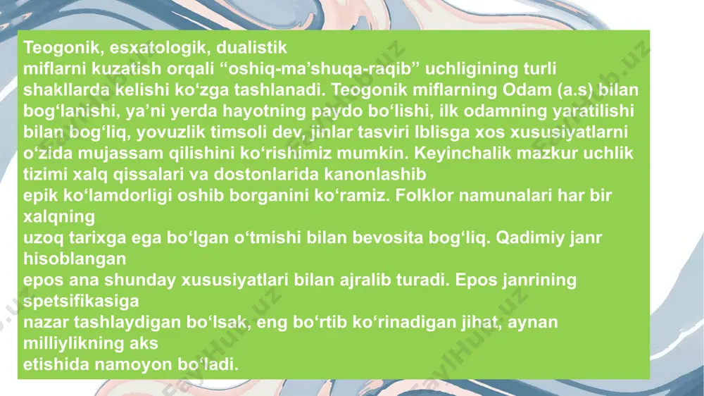 asidagi kurash bo‘lib, bunga romanning boshidayoq muayyan ishoralar beriladi”.2 otabekni ijtimoiy hayotda yurt qayg‘usi qiynaydi. qipchoqlar qirg‘iniga qarshi bo‘lgan bek otasi yusufbek hojining yurtboshilar qatorida shu qarorga kelgan deb o‘ylashi uni ancha cho‘ktirib qo‘yadi. yusufbek hoji o‘g‘liga bu ishda aloqasi yo‘qligi haqida tushuntirish berishi otabekning shunchaki tadbirkor, savdo vakili emasligini, yurtda bo‘layotgan voqealarga teran baho berishini ko‘rsatadi. thank you asarda otabek xudoyorxon, musulmonqul, azizbek haqida haqqoniy fikrlar bildira oladi. otabek oshiqqa xos o‘lim topishi, ya’ni shahid bo‘lishi ijtimoiy hayotdagi shaytanat (mustamlaka davlat) bilan kurashda yuz berdi. yurtdagi notinchliklar, qipchoqlar qirg‘ini, azizbek, musulmonqul, xudoyorxon kabilarning adolatsiz siyosati mantiqan mustamlakaga zamin hozirlagan edi. chor rossiyasi o‘rta osiyoni bosib olishni avliyo ota qarorgohidan boshlagan. aynan shu yerda otabek shahid ketadi. “ikkinchi sath maishiy turmush voqeligi bilan bog‘liq. roman syujetining boshidan oxirigacha tarang tortilgan maishiy shaytanat muammolari, o‘z mohiyatiga ko‘ra ijtimoiy shaytanatdan ortiq bo‘lsa ortiqki, sira ham kam emas. bu qatlam shu darajada mukammal …