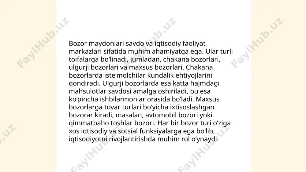 y drayverlari texnologik innovatsiyalar va raqamli transformatsiyalar bilan bog'liq. ... t.me/slaydai_bot marketing va reklama infratuzilmasi o'zbekistonda tobora rivojlanmoqda. 2022-yilda internet foydalanuvchilari soni 27 milliondan oshgan, bu marketing uchun keng imkoniyatlar yaratadi. mobil marketing ham sezilarli darajada oshmoqda, chunki mobil foydalanuvchilar soni 25 millionni tashkil etadi. raqamli reklama bozorining hajmi yiliga 20% ga oshmoqda. o’zbekiston bozorida 100 dan ortiq marketing agentliklari faoliyat yuritadi. teng tariflarni reklama xizmatlari uchun 10-20 million so'm etishmumkin, bu kompaniyalarning raqamli platformalarda faol reklamaga o’tishini rag'batlantiradi. ijtimoiy media, ayniqsa instagram va telegram, reklama uchun eng ommabop platformalardir, ular orqali kompaniyalar millionlab mijozlarga yetishi mumkin. ... t.me/slaydai_bot 10. taklif va talabni boshqarish tizimlari taklif va talabni boshqarish tizimlari bozorda mahsulotlar va xizmatlarning narxlarini va miqdorini muvozanatlashga yordam beradi. talab bozor ehtiyojlari va iste'molchilar istaklarini ifodalaydi, taklif esa ishlab chiqaruvchilar tomonidan bozorga taqdim etiladigan mahsulotlar miqdoridir. talab va taklifning kesishishi natijasida muvozanat narxi va muvozanat miqdori hosil bo'ladi. talab …